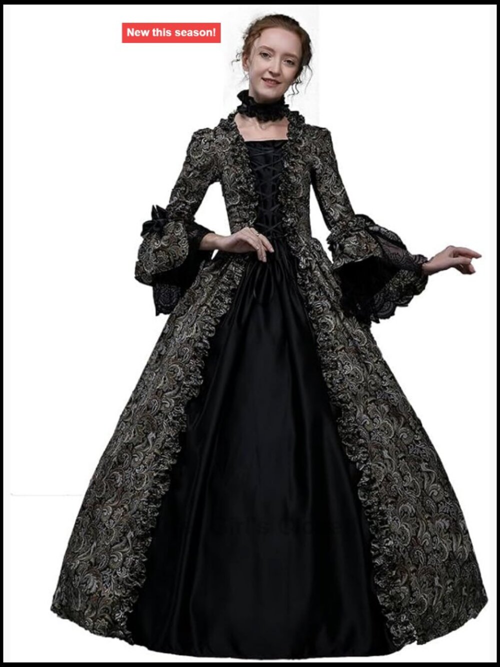 Victorian Gothic Renaissance Dress Women Masquerade Costume Brocade Satin